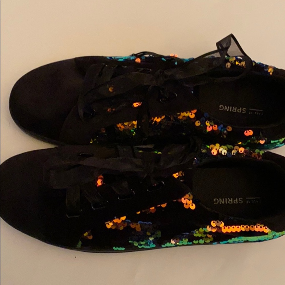 CALL IT SPRING Black Velvet Sequined Keds